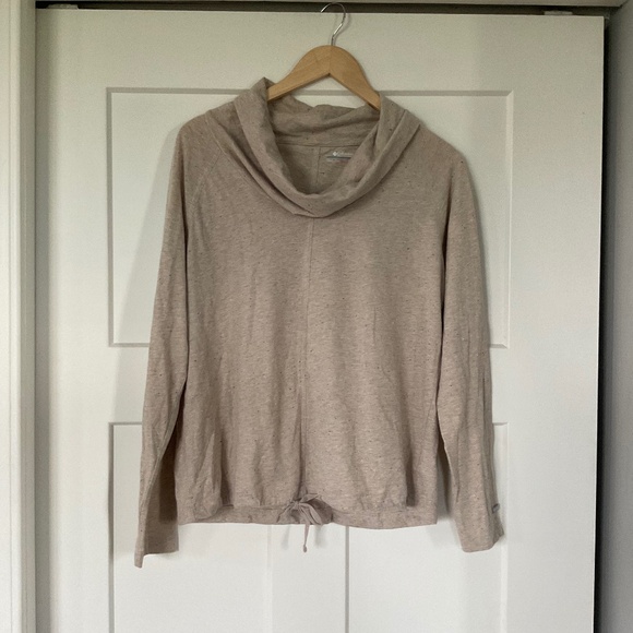 Columbia Women's Cowl Neck Raglan Long Sleeve Tunic Top Tan w/ Speckled Color - Picture 1 of 7
